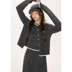 Kroche Color Blocked Edge Woolen Cardigan Gray
