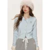 Kroche Color Blocked Floral Embroidery Cardigan Baby Blue