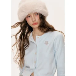 Kroche Color Blocked Floral Embroidery Cardigan Baby Blue