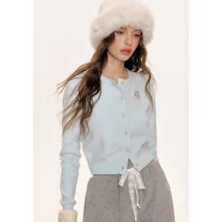 Kroche Color Blocked Floral Embroidery Cardigan Baby Blue