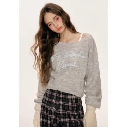 Kroche Color Blocked Hand Crochet Off-Shoulder Knit Top