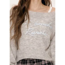Kroche Color Blocked Hand Crochet Off-Shoulder Knit Top