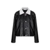Kroche Color Blocked Lapel Leather Jacket Black