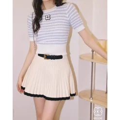 Kroche Color Blocked Pleated Knit Skirt White
