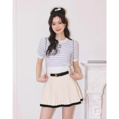 Kroche Color Blocked Pleated Knit Skirt White