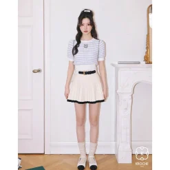 Kroche Color Blocked Pleated Knit Skirt White