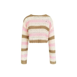 Kroche Color Blocked Striped Hollow Knitted Sweater