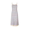 Kroche Color Blocked Tassel Striped Dress Blue And Pink