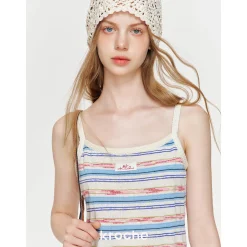 Kroche Color Blocked Tassel Striped Dress Blue And Pink