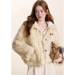 Kroche Curly-Fur Teddy Short Thicken Jacket