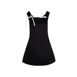 Kroche 3D Bow Color Blocked Satin Dress Black