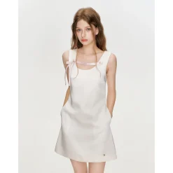Kroche 3D Bow Color Blocked Satin Dress White