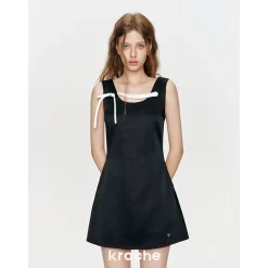 Kroche 3D Bow Color Blocked Satin Dress Black