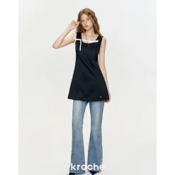 Kroche 3D Bow Color Blocked Satin Dress Black