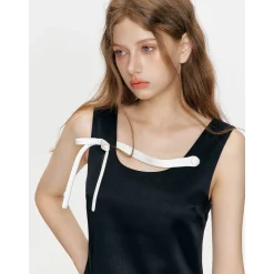 Kroche 3D Bow Color Blocked Satin Dress Black