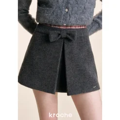 Kroche 3D Bow Plaid Patchwork Double Waist Skirt