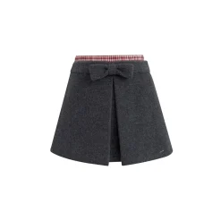 Kroche 3D Bow Plaid Patchwork Double Waist Skirt