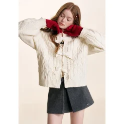 Kroche 3D Bow Plaid Patchwork Double Waist Skirt