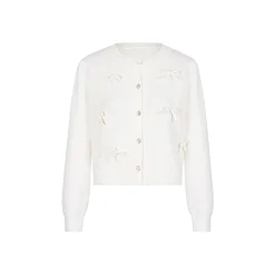 Kroche 3D Bow Sparkly Sequin Woolen Cardigan White
