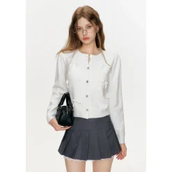 Kroche 3D Bow Sparkly Sequin Woolen Cardigan White