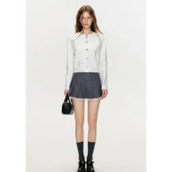 Kroche 3D Bow Sparkly Sequin Woolen Cardigan White