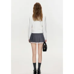 Kroche 3D Bow Sparkly Sequin Woolen Cardigan White