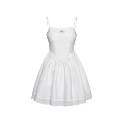 Kroche 3D Floral Hollow Out Lace Edge Halter Dress White