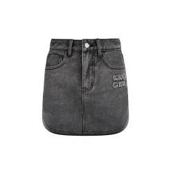 Kroche Denim Logo Embroidery Skirt Grey