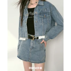 Kroche Denim Logo Embroidery Skirt Blue