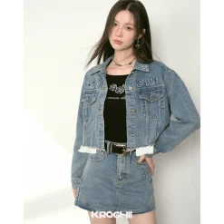 Kroche Denim Logo Embroidery Skirt Blue