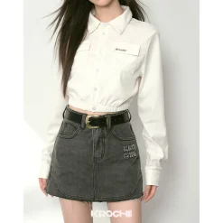 Kroche Denim Logo Embroidery Skirt Grey