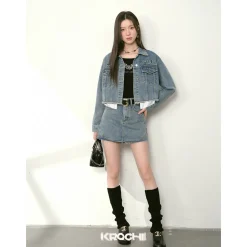 Kroche Denim Logo Embroidery Skirt Blue