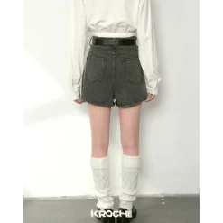 Kroche Denim Logo Embroidery Skirt Grey