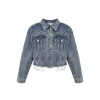 Kroche Destroy Logo Embroidery Short Denim Jacket Blue