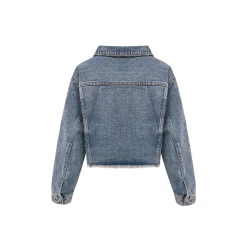 Kroche Destroy Logo Embroidery Short Denim Jacket Blue