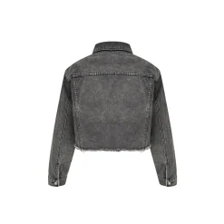 Kroche Destroy Logo Embroidery Short Denim Jacket Grey