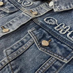 Kroche Destroy Logo Embroidery Short Denim Jacket Blue