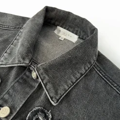 Kroche Destroy Logo Embroidery Short Denim Jacket Grey