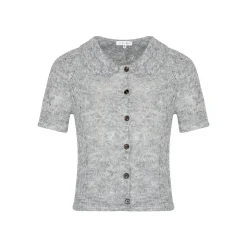 Kroche Diamond Hollow Out Knit Top Gray