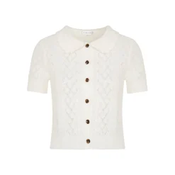 Kroche Diamond Hollow Out Knit Top White