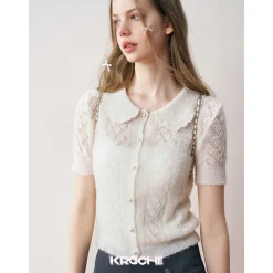 Kroche Diamond Hollow Out Knit Top White