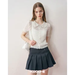Kroche Diamond Hollow Out Knit Top White