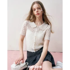 Kroche Diamond Hollow Out Knit Top White