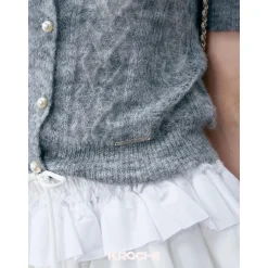 Kroche Diamond Hollow Out Knit Top Gray