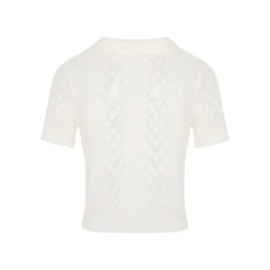 Kroche Diamond Hollow Out Knit Top White