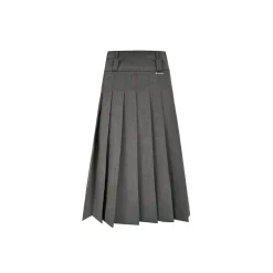 Kroche Double Waistline Pleated Long Skirt Grey