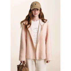 Kroche Double Zipper Tweed Warm Jacket Pink