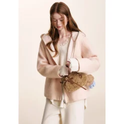 Kroche Double Zipper Tweed Warm Jacket Pink