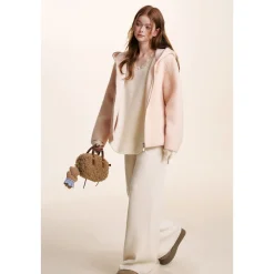 Kroche Double Zipper Tweed Warm Jacket Pink