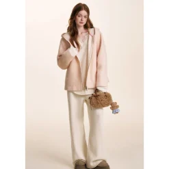 Kroche Double Zipper Tweed Warm Jacket Pink